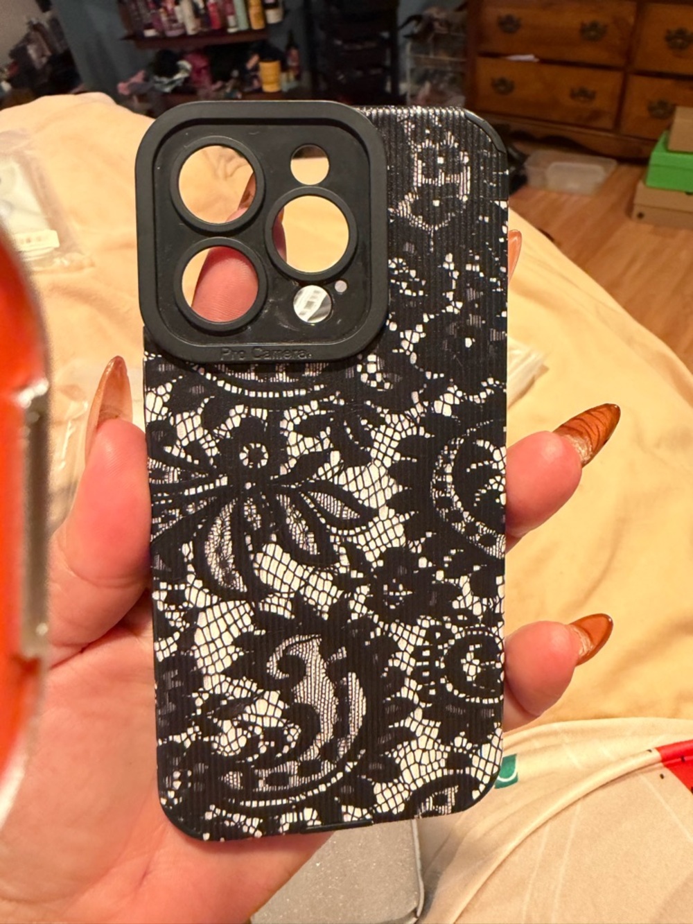 Phone Case with Black & White Lace Pattern - Compatible Slim Protective Cover